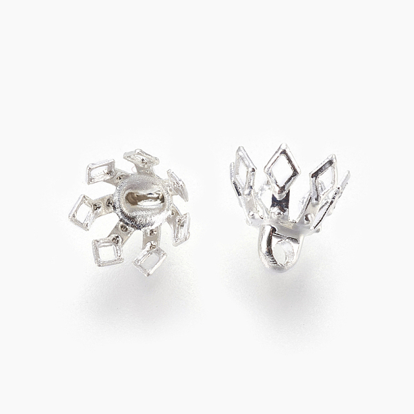 

PandaHall Brass Bead Cap Bails, 7-Petal Flower, Silver Color Plated, 8x8mm, Hole: 1.2mm Brass