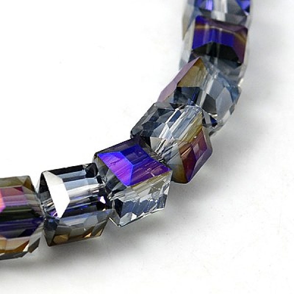 

PandaHall Electorplated Glass Beads, Rainbow Plated, Faceted, Cube, Medium Purple, 10~11x10~11x10~11mm, Hole: 1mm Glass Cube Purple
