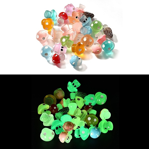 26Pcs 13 Styles Luminous Resin Mushroom Desk Decoration