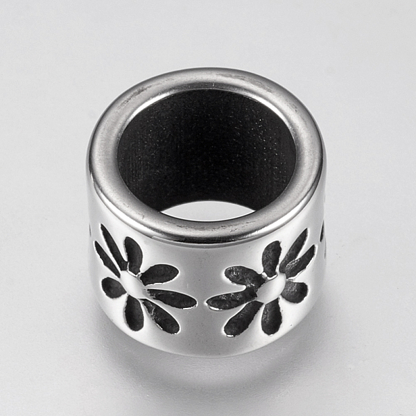 

PandaHall 304 Stainless Steel Beads, Column with Flower, Antique Silver, 11.5x8.5mm, Hole: 8.5mm 304 Stainless Steel Column