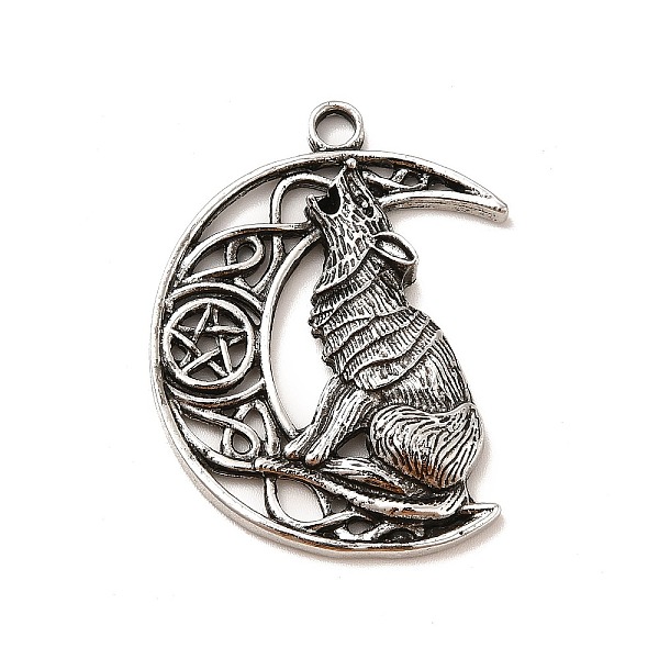 

PandaHall Tibetan Style Alloy Pendants, Moon with Wolf Charm, Antique Silver, 40.5x30x5.5mm, Hole: 3.1mm Alloy Moon