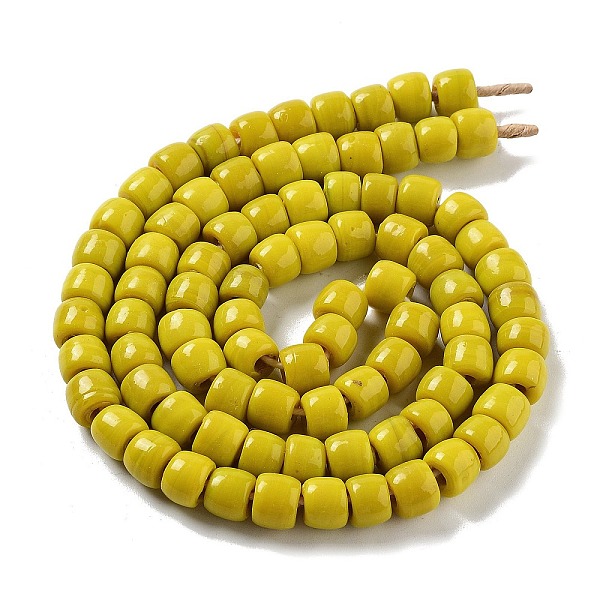 

PandaHall Handmade Nepalese Lampwork Beads, Barrel, Gold, 10.5~11x8~8.5mm, Hole: 3.5mm, about 80pcs/strand, 25.39''(64.5cm) Lampwork Column...