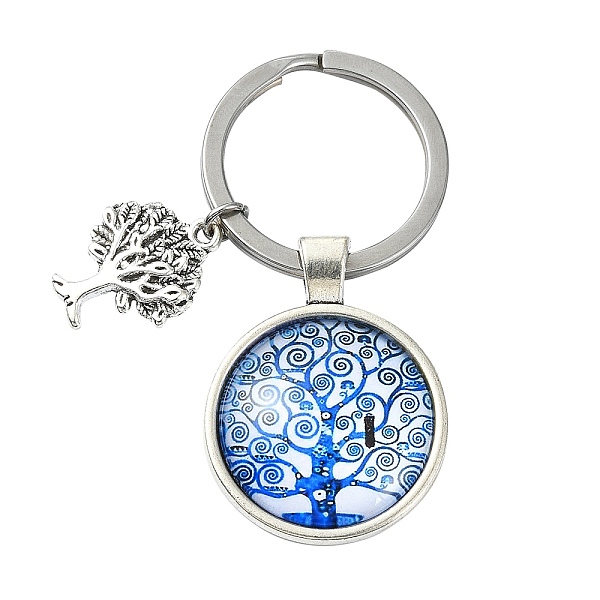 

PandaHall Alloy Glass Keychains, with 304 Stainless Steel Keychain Clasps, Flat Round, Dodger Blue, 6.2cm Alloy Flat Round
