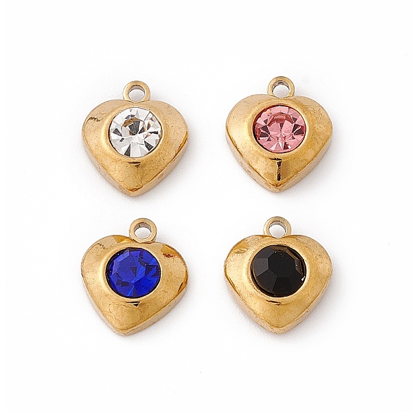 

PandaHall 304 Stainless Steel Pendants, with Rhinestone, Heart, Golden, Mixed Color, 10.5x9.5x4mm, Hole: 1.4mm Stainless Steel+Rhinestone..., Multicolor