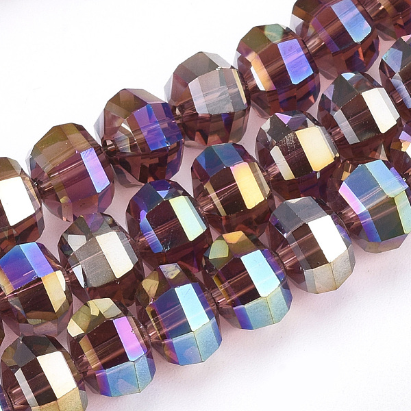 

PandaHall Electroplate Glass Beads Strands, AB Color Plated, Faceted, Round, Brown, 8x7mm, Hole: 1.2mm, about 72pcs/strand, 18.5 inch Glass...