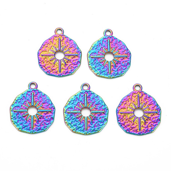 

PandaHall 201 Stainless Steel Pendants, Flat Round with Star, Rainbow Color, 23x19x1.5mm, Hole: 2mm 201 Stainless Steel Flat Round