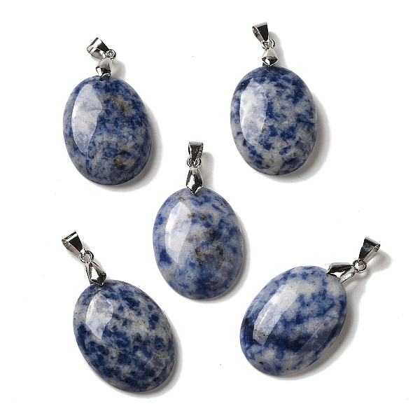 

PandaHall Natural Blue Spot Jasper Pendants, Oval Charms with Rack Plating Platinum Plated Brass Snap on Bails, 30x21.5~22x6~6.5mm, Hole...