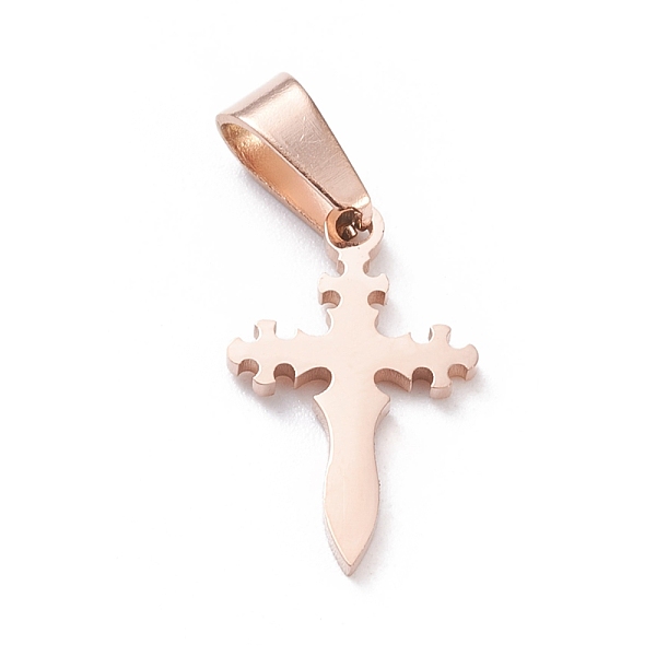 

PandaHall Ion Plating(IP) 304 Stainless Steel Pendants, Laser Cut, Cross, Rose Gold, 19x12x1.5mm, Hole: 3.5x7mm 304 Stainless Steel Cross