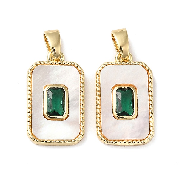 

PandaHall Natural White Shell Pendants, with Cubic Zirconia and Rack Plating Brass Findings, Real 14K Gold Plated, Rectangle, Seashell Color...