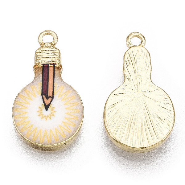 

PandaHall Printed Alloy Enamel Pendants, Lead Free & Nickel Free & Cadmium Free, Light Gold, Light Bulb Charm, Pencil Pattern, 22x12x2.5mm...