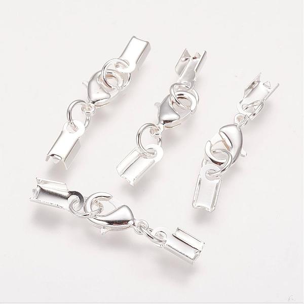 PandaHall Silver Color Plated Brass Clip Ends, with Lobster Claw Clasps, Nice for Jewelry Making, 33x5mm Brass Others
