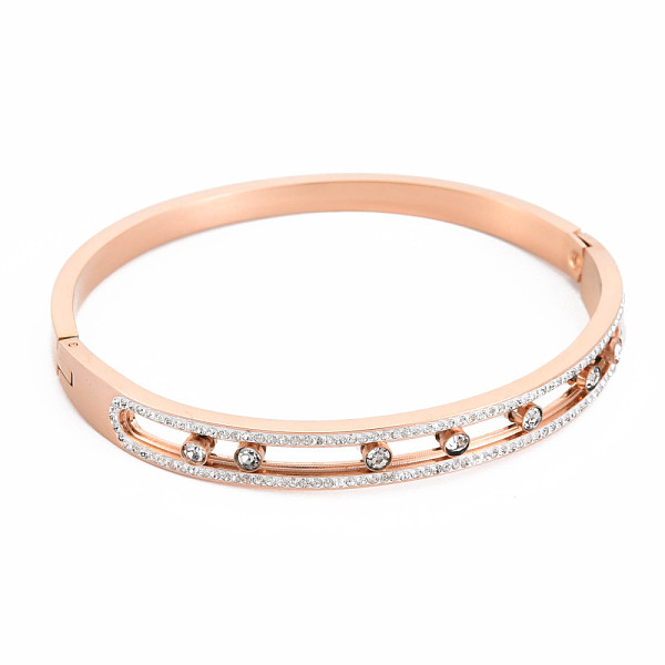 

PandaHall Crystal Rhinestone Oval Hollow Bangle, Stainless Steel Hinged Bangle with Polymer Clay for Women, Rose Gold, Inner Diameter...