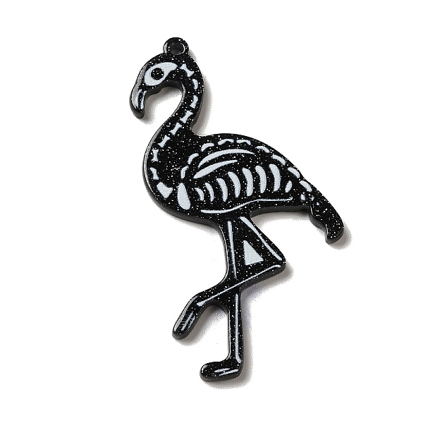 

PandaHall Opaque Double-sided Printed Acrylic Pendants, with Glitter Powder, for Halloween, Skull Theme Charm, Crane, 50x29x2mm, Hole: 1.6mm..., Black