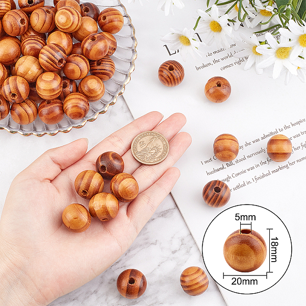

PandaHall OLYCRAFT 120Pcs Round Natural Wood Beads, Round, BurlyWood, 20x18mm, Hole: 5mm Wood Round Orange