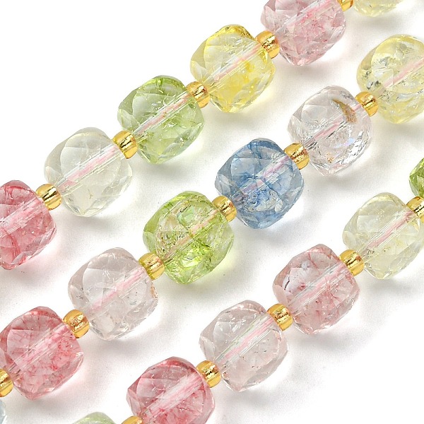 

PandaHall Synthetic Colored Topaz Crystal Beads Strands, with Seed Beads, Faceted Cube, 8~9x8~9x8~9mm, Hole: 0.9~1mm, about 35~39pcs/strand...