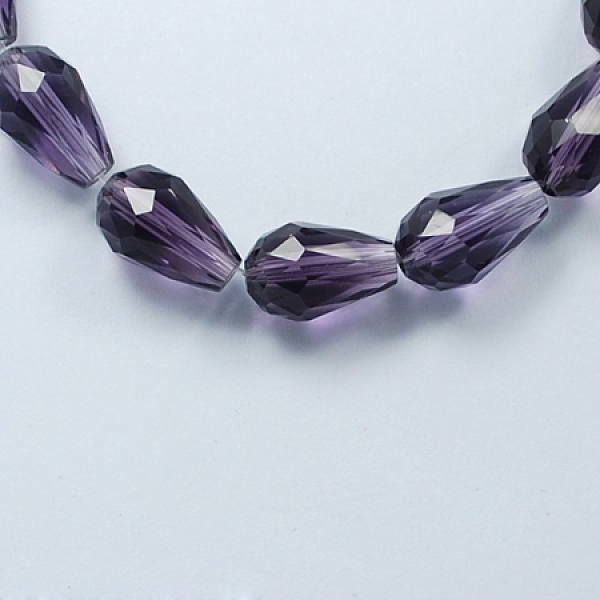 

PandaHall Glass Beads Strands, Faceted, Drop, Indigo, 11x8mm, Hole: 1mm, about 57~59pcs/strand, 26.38~26.77 inch Glass Teardrop Purple