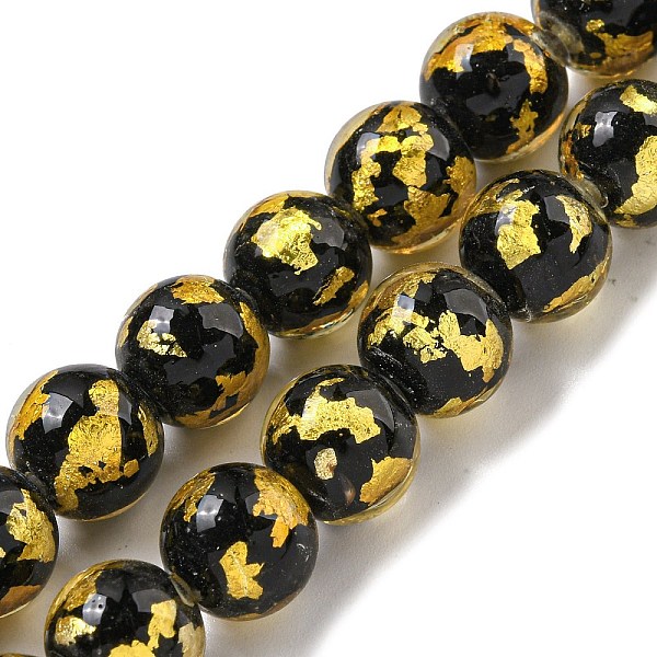 

PandaHall Handmade Silver/Gold Foil Lampwork Beads Strands, Round, Gold, 10.5~11x10mm, Hole: 1.5~1.6mm, about 50pcs/strand, 19.53 inch...