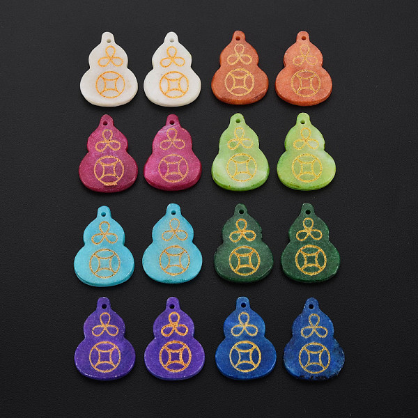 

PandaHall Natural Map Stone/Picasso Stone/Picasso Jasper Pendants, Dyed, Gourd/ Calabash with Gold Painted Coin Pattern, Mixed Color..., Multicolor