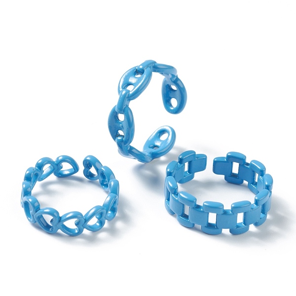 

PandaHall Spray Painted Brass Cuff Rings, Open Rings, Mixed Shapes, Dodger Blue, US Size 6~7 1/4(16.5~17.5mm) Brass