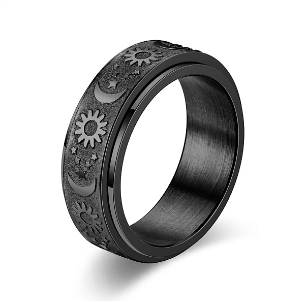 PandaHall Star & Moon & Sun Titanium Steel Rotatable Finger Ring, Fidget Spinner Ring for Calming Worry Meditation, Black, US Size 8 1/2...