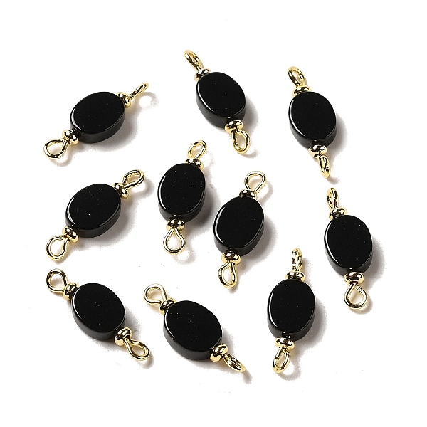 

PandaHall Natural Black Onyx(Dyed & Heated) Connector Charms, Oval Links with Real 18K Gold Plated Brass Double Loops, 20.5x7x3.5mm, Hole...