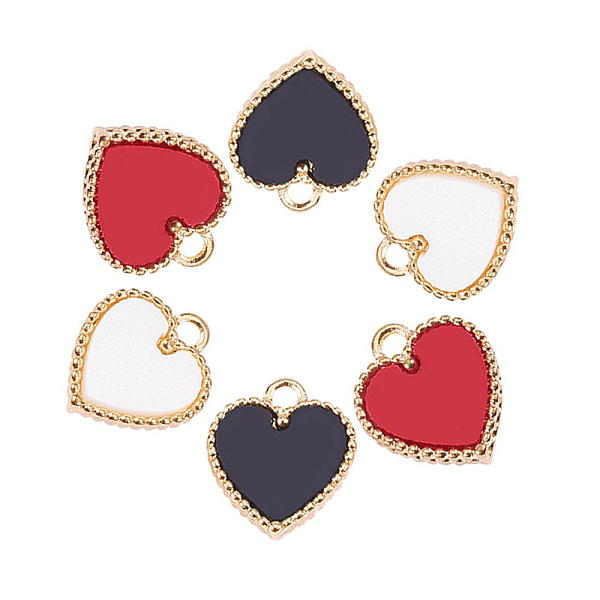 PandaHall Golden Plated Alloy Charms, with Double Side Acrylic, Heart, Mixed Color, 30pcs/set Alloy+Acrylic Heart Multicolor