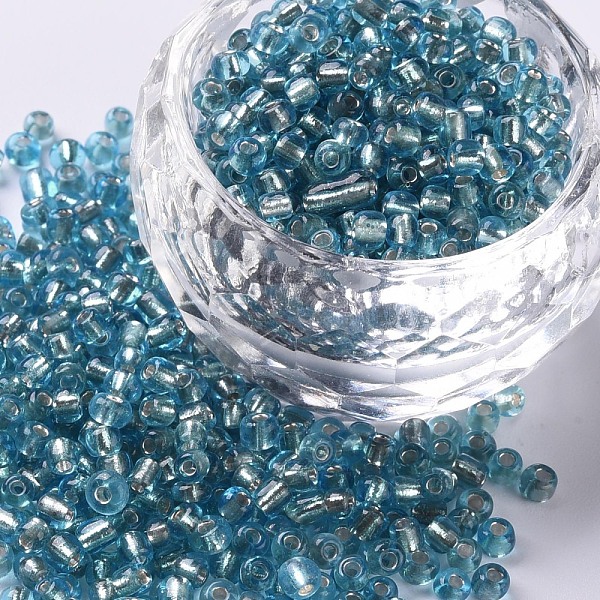 

PandaHall 8/0 Glass Seed Beads, Silver Lined Round Hole, Round, Pale Turquoise, 3mm, Hole: 1mm, about 10000 beads/pound Glass Cyan