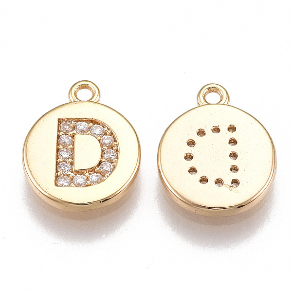 

PandaHall Brass Cubic Zirconia Charms, Flat Round with Letter, Nickel Free, Real 18K Gold Plated, Clear, Letter.D, 12x10x2mm, Hole: 1mm...