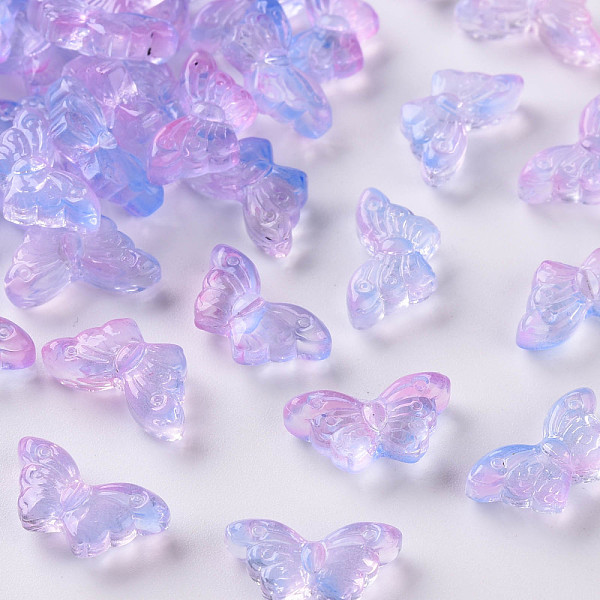 

PandaHall Two Tone Transparent Spray Painted Glass, Butterfly, Plum, 8x15x4.5mm, Hole: 1mm Glass Butterfly Purple