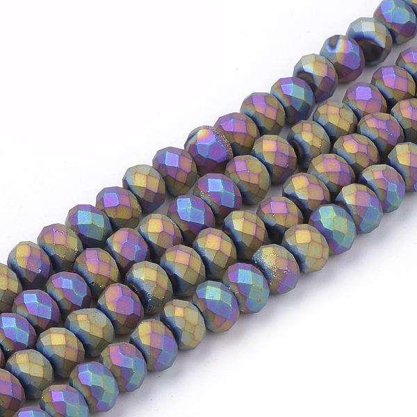 

PandaHall Electroplate Glass Beads Strands, Faceted, Matte Style, Rondelle, Colorful, 6x4.5mm, Hole: 1mm, about 87~90pcs/strand, 15.7 inch...
