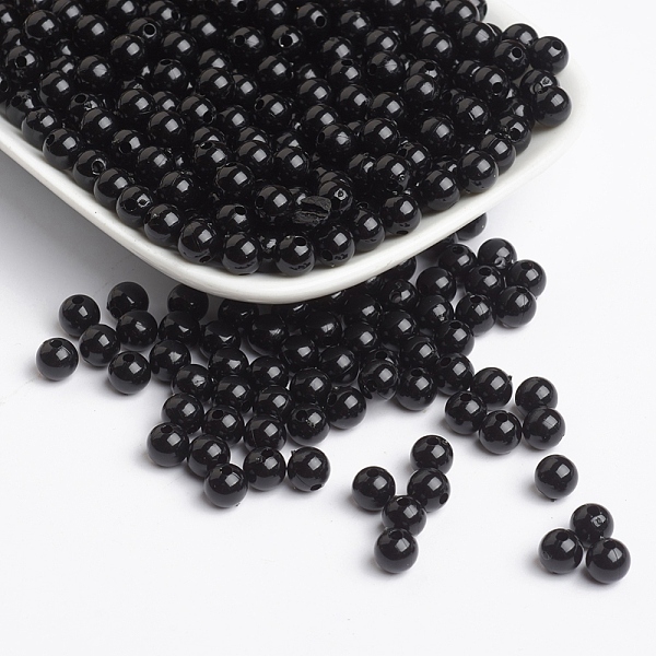 

PandaHall Opaque Acrylic Beads, Round, Black, Size: about 6mm in diameter, hole: 1mm Acrylic Round Black