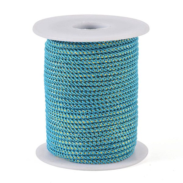 

PandaHall Round String Thread Polyester Cords, with Gold Wire, Deep Sky Blue, 2.5mm, about 21.87 yards(20m)/roll Polyester