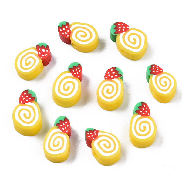 PandaHall Handmade Polymer Clay Beads, Cake with Strawberry, Gold, 10~13x7~10x4mm, Hole: 1.6mm Polymer Clay Others Gold