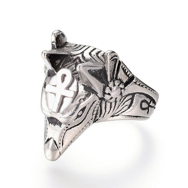 

PandaHall 304 Stainless Steel Wide Band Rings, Wolf with Ankh Cross, Antique Silver & Platinum, Size 7~12, 17~22mm 304 Stainless Steel