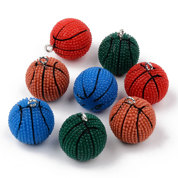 

PandaHall Opaque Resin Pendants, with Platinum Tone Iron Loop, Basketball Shape, Mixed Color, 26~28x22mm, Hole: 2mm Iron+Resin Round..., Multicolor
