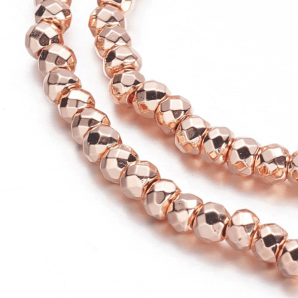 

PandaHall Electroplate Non-magnetic Synthetic Hematite Beads Strands, Faceted, Rondelle, Rose Gold Plated, 3x2mm, Hole: 1mm, about...