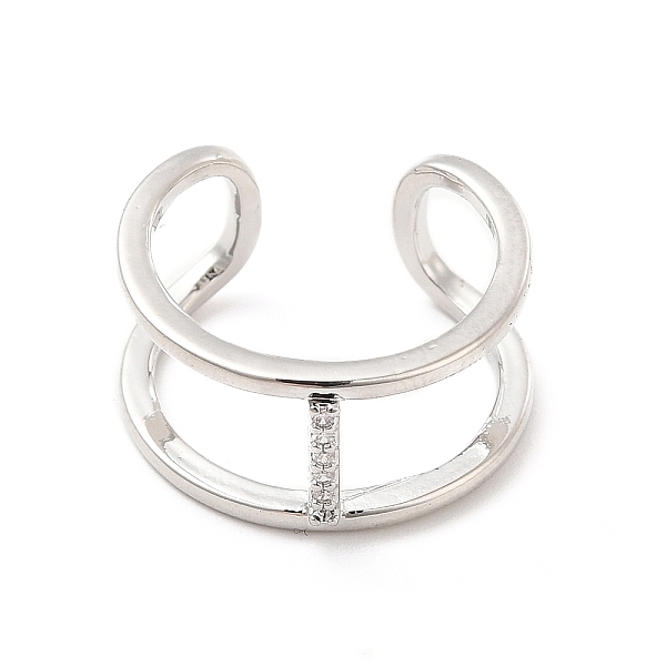 

PandaHall Clear Cubic Zirconia Initial Letter Open Cuff Ring, Platinum Brass Double Line Ring for Women, Lead Free & Cadmium Free, Letter.I...