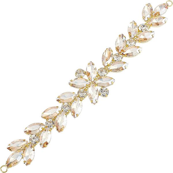 

PandaHall FINGERINSPIRE Bling Flower Leaf Rhinestone Trim (Gold Champagne, 21.2cm) Shiny Horse Eye Crystal Applique Chain Trim with Hole...
