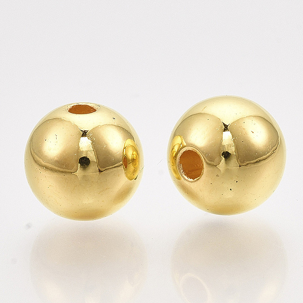 

PandaHall ABS Plastic Beads, Round, Golden Plated, 11.5~12x11~11.5mm, Hole: 2mm, hole: 2~2.5mm, about 560pcs/500g ABS Plastic Round