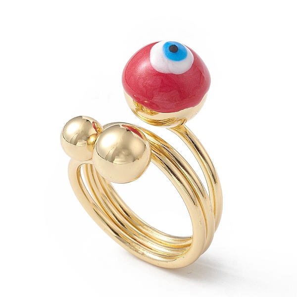 

PandaHall Enamel Round with Evil Eye Finger Rings, Real 18K Gold Plated Brass Wrap Style Ring for Women, FireBrick, 5.5~19.5mm, Inner..., Red