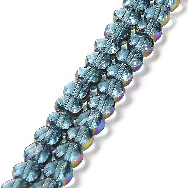 

PandaHall Electroplate Transparent Glass Beads Strands, Rainbow Plated Edge Beads , Faceted Flat Round, Sky Blue, 5.5~6x6~7x3.5~4.5mm, Hole...