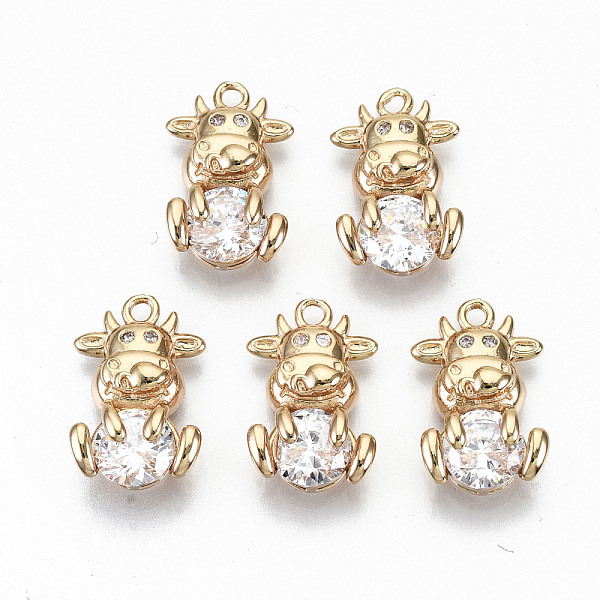 

PandaHall Brass Glass Rhinestone Pendants, with Micro Pave Clear Cubic Zirconia, Long-Lasting Plated, Cadmium Free & Lead Free, Cow, Light...