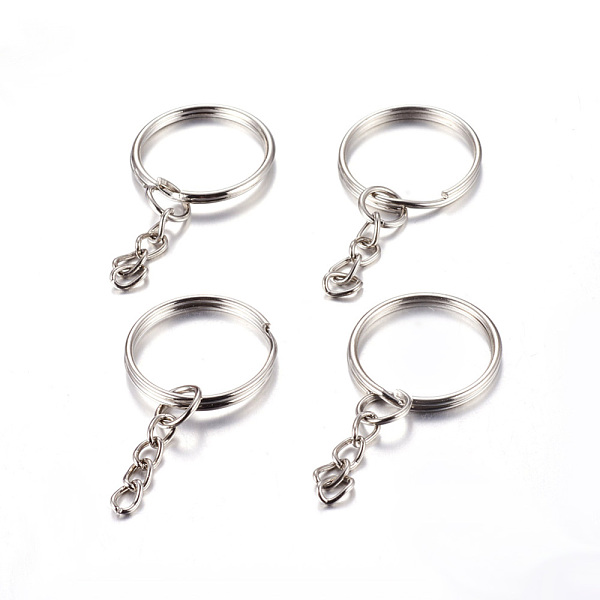 Iron Split Key Rings, Keychain Clasp Findings Platinum, 25x2mm