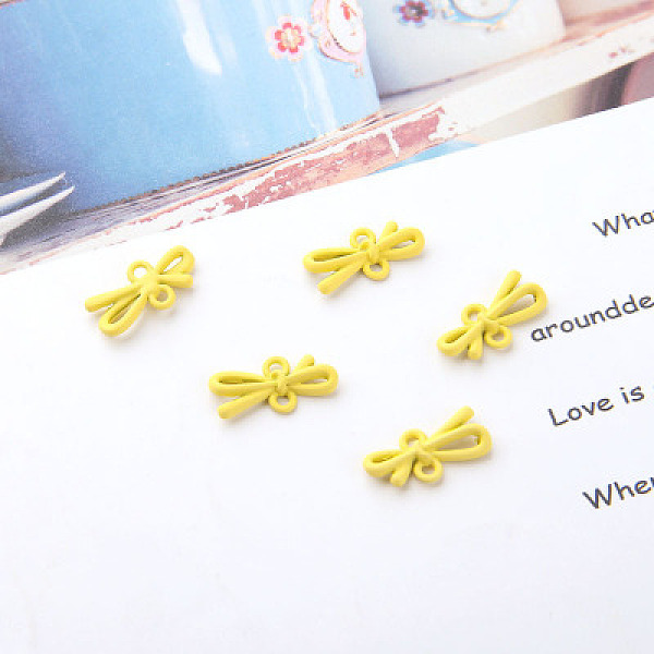 

PandaHall Frosted Alloy Links, with Spray Painted, Bowknot, Yellow, 17x8mm Alloy Bowknot Yellow