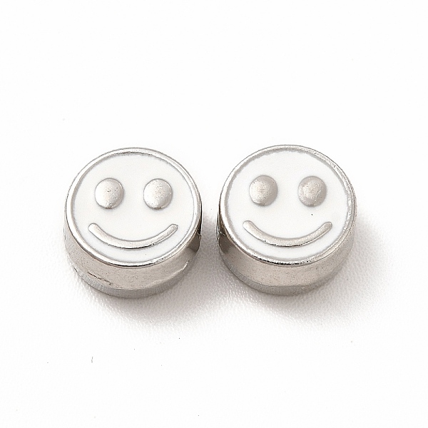 

PandaHall Rack Plating Alloy Enamel Beads, Cadmium Free & Nickel Free & Lead Free, Flat Round with Smiling Face Pattern, Platinum, White...