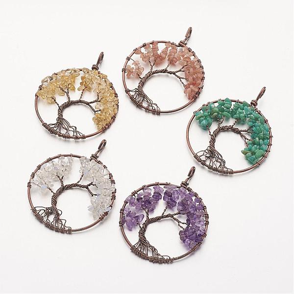 

PandaHall Natural & Synthetic Gemstone Big Pendants, with Brass Findings, Flat Round with Tree, 64x51x5~8mm, Hole: 4x6mm Mixed Stone Flat...