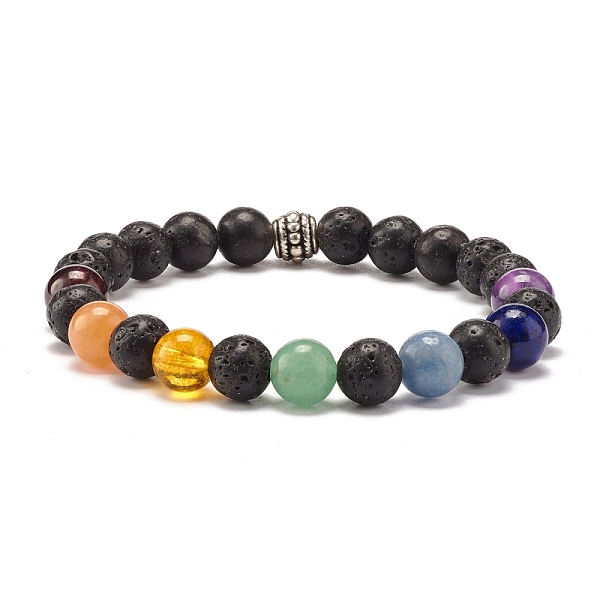 

PandaHall Natural Lava Rock & Mixed Stone Round Beads Stretch Bracelet, 7 Chakra Jewelry for Women, Inner Diameter: 2-3/8 inch(5.9cm) Lava...