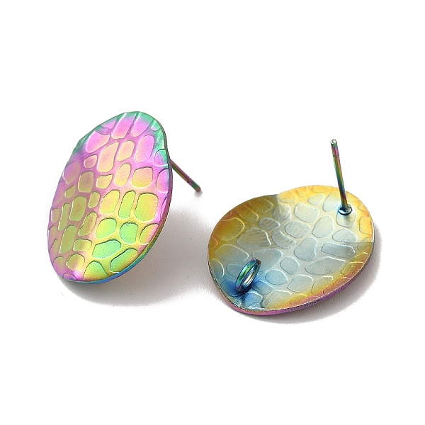 

PandaHall Ion Plating(IP) 304 Stainless Steel Stud Earrings Findings, with Vertical Loop, Textured Oval, Rainbow Color, 20x16mm, Hole: 2.5mm...