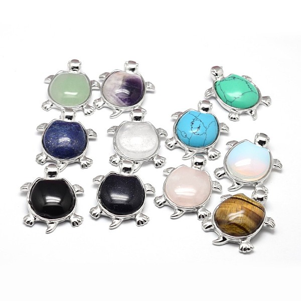 Tortoise Platinum Plated Brass Natural & Synthetic Mixed Stone Pendants