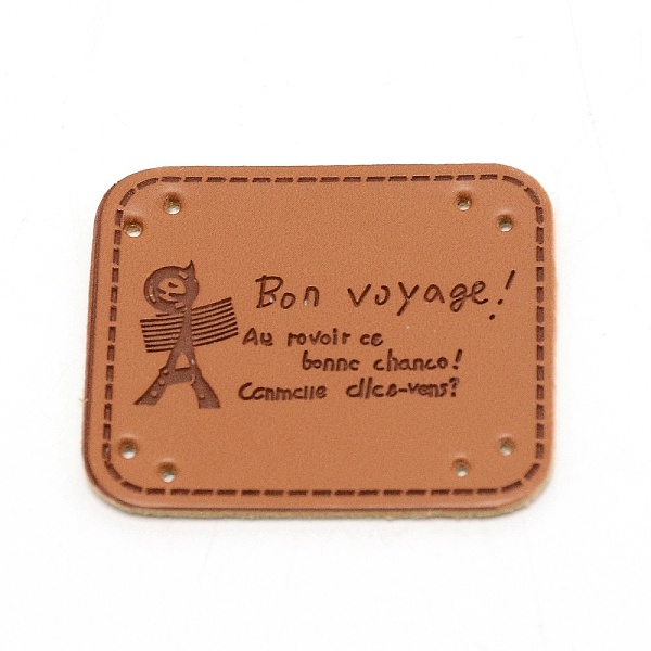 

PandaHall Leather Iron on/Sew on Patches, Costume Accessories, Appliques, for Backpacks, Clothes, Rectangle with Word Pattern, Coconut Brown...